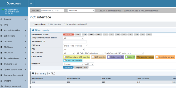 dovepress software application sample page